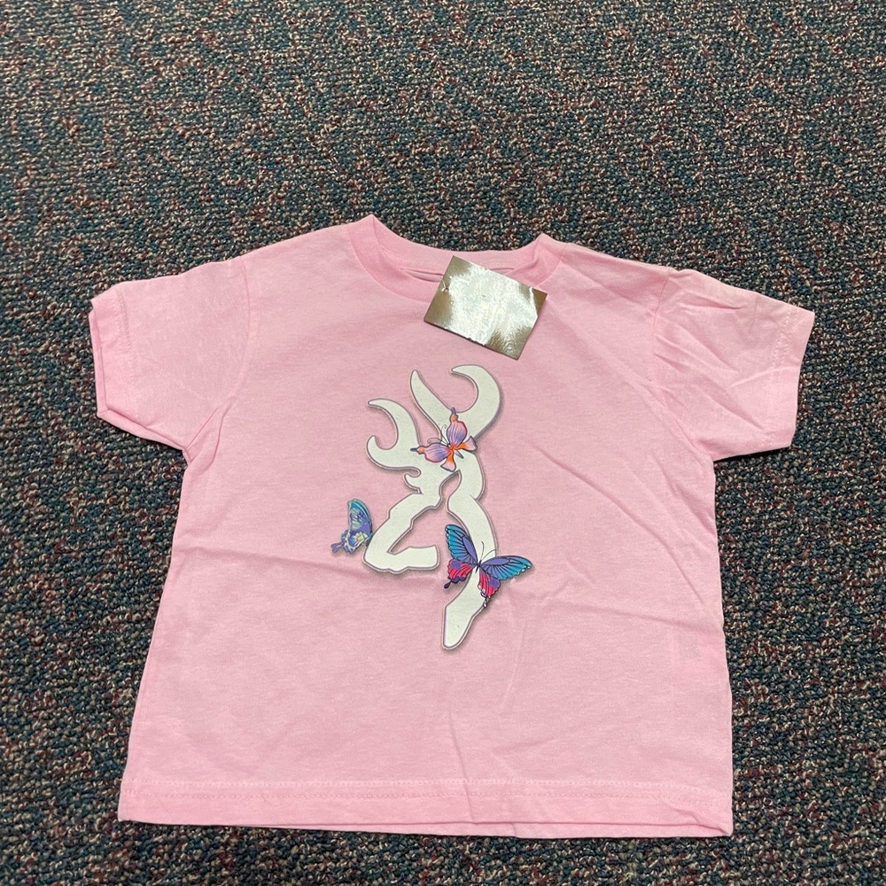 Browning Pink Kids Short Sleeve Tee with Butterfly Logo